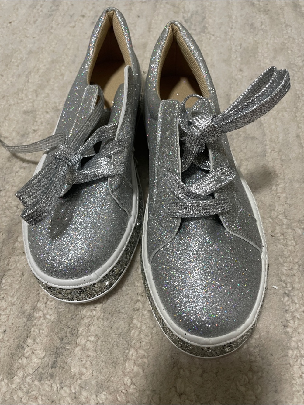 Kids Glitter Slip-On Sneakers in Silver